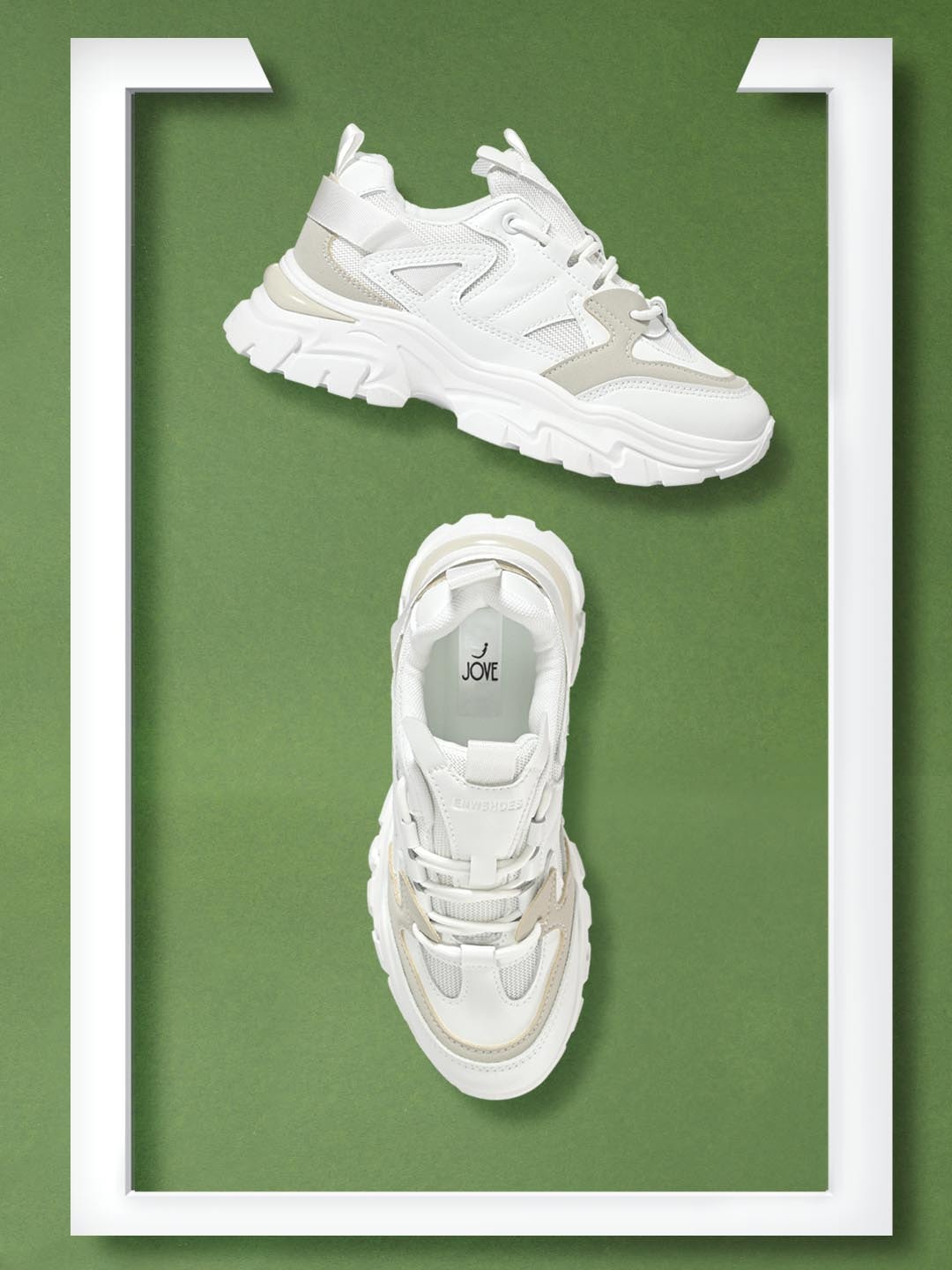 

Jove Women White Colourblocked Lace Up Sneakers