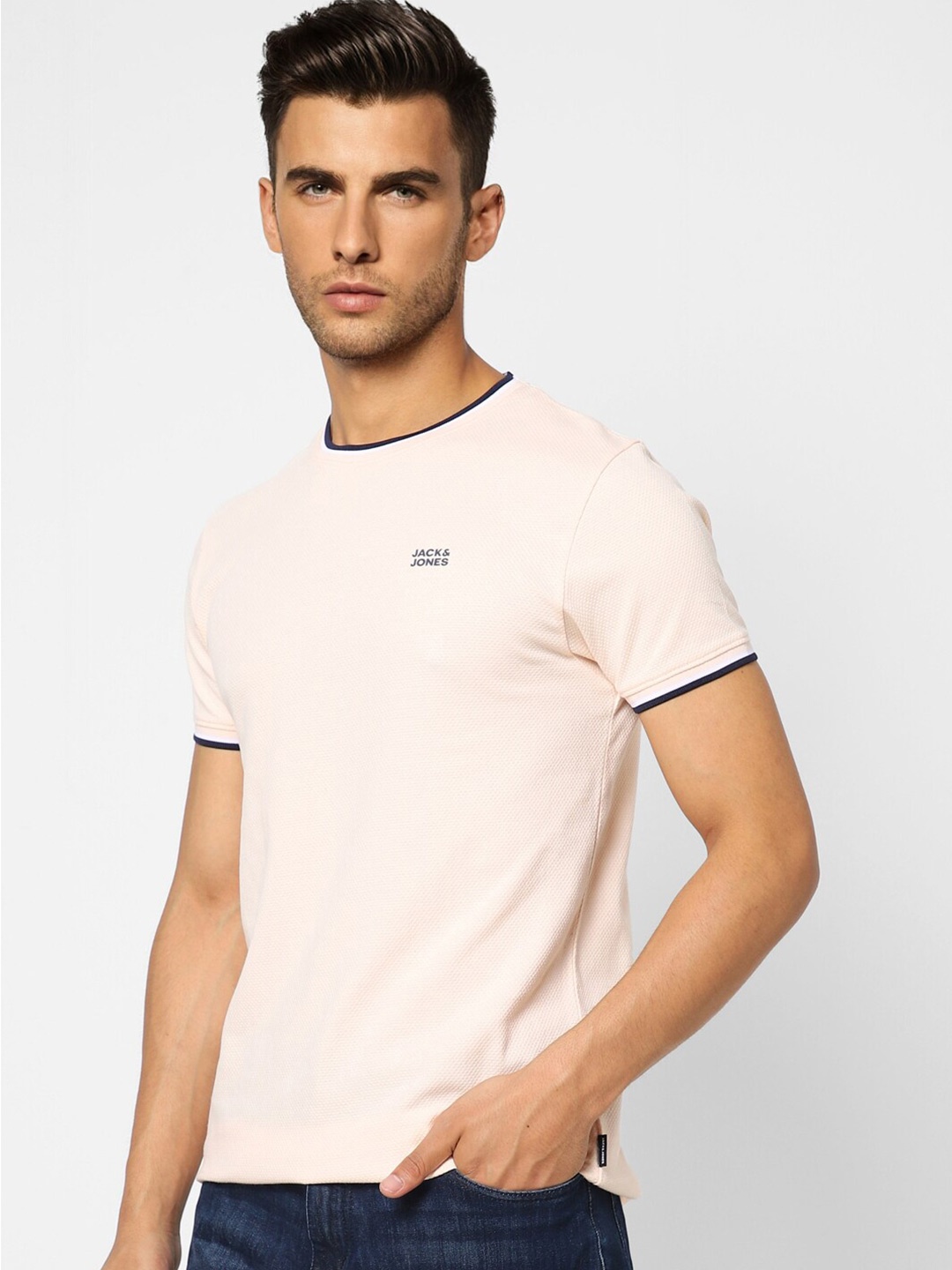 

Jack & Jones Men Peach-Coloured T-shirt