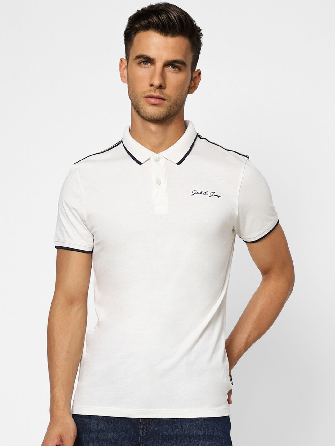 

Jack & Jones Men White Polo Collar T-shirt