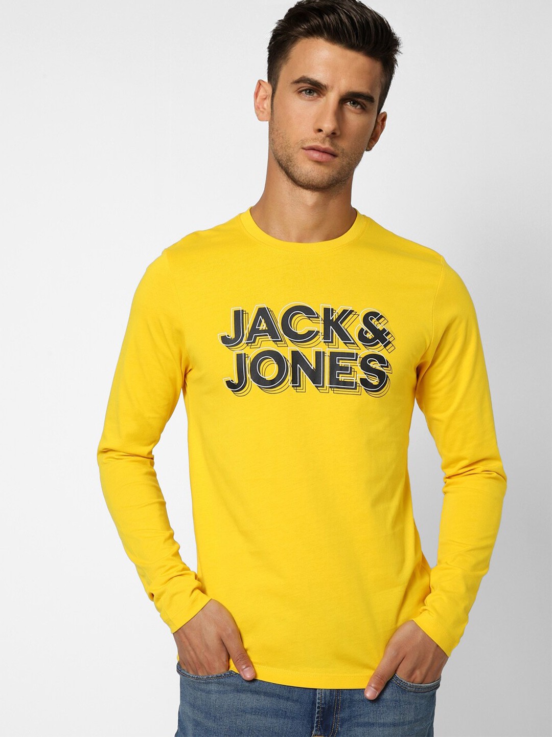 

Jack & Jones Men Yellow Typography Printed T-shirt