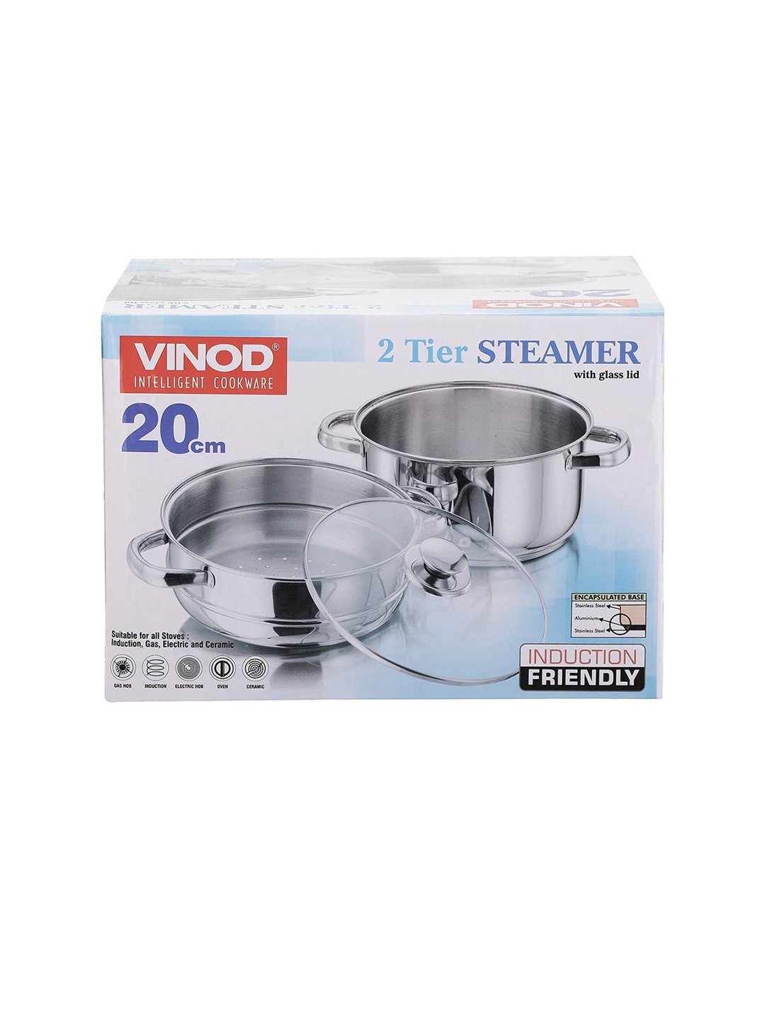 

Vinod Silver Toned Solid Stainless Steel 2 Tier Steamer With Glass Lid 2 Ltrs 750 ml