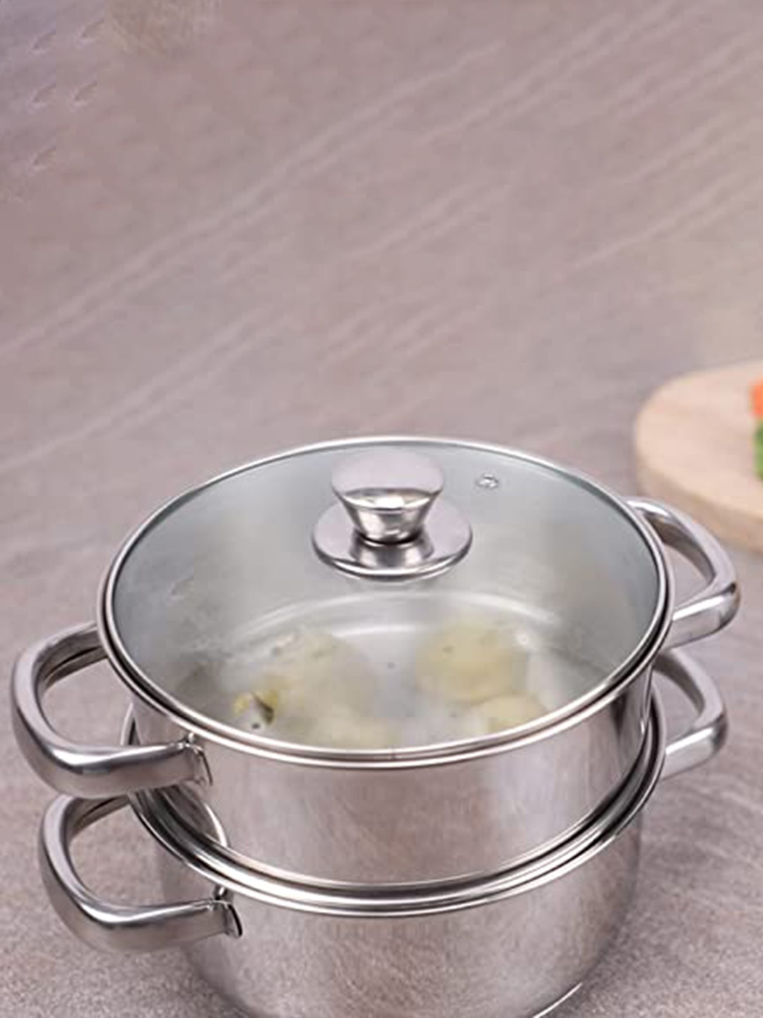 

Vinod Silver-Toned Stainless Steel 2 Tier Steamer 2 ltrs 50 ml