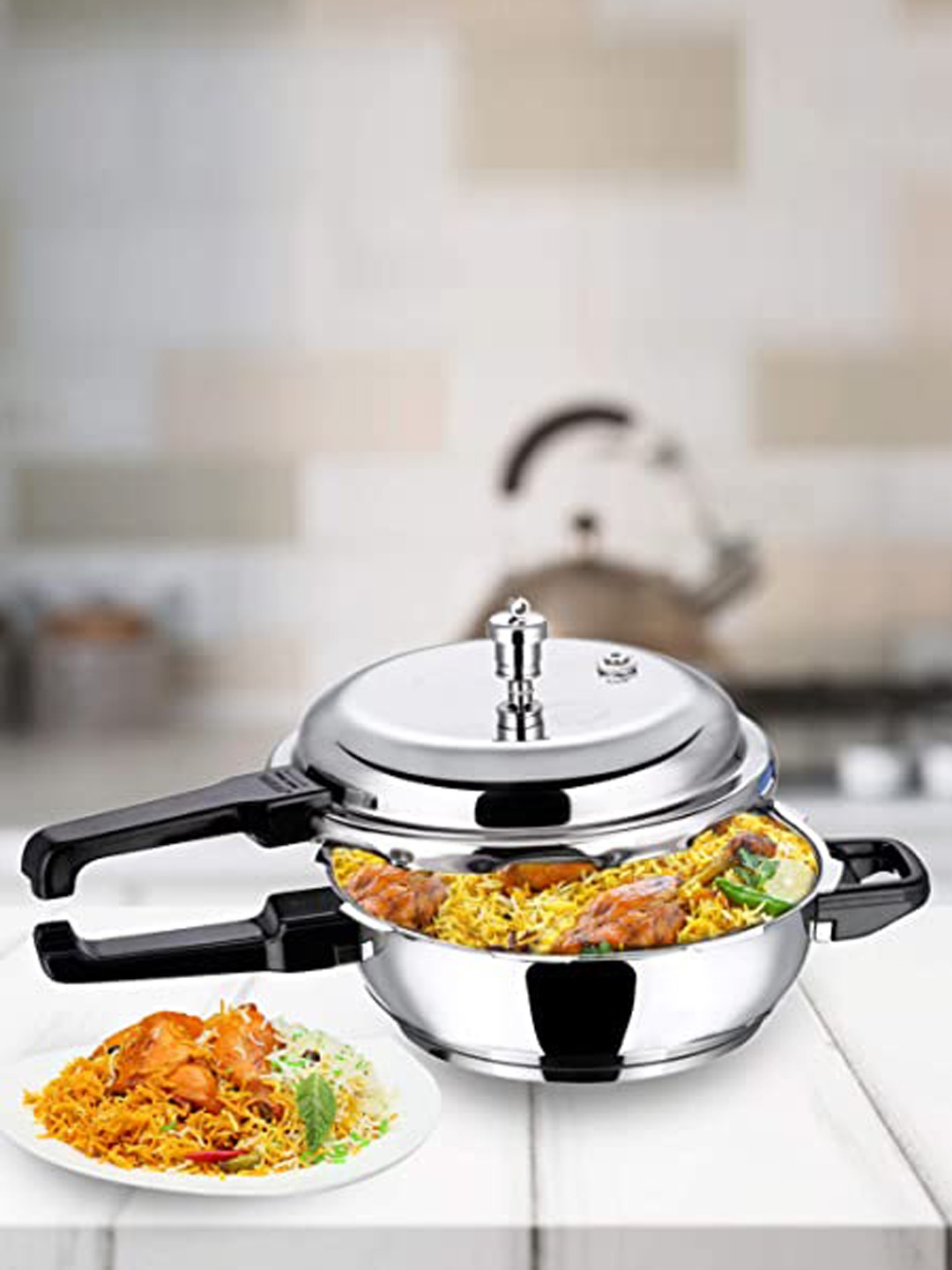 

Vinod Silver-Toned Stainless Steel Induction Base Pressure Cooker 4 ltrs