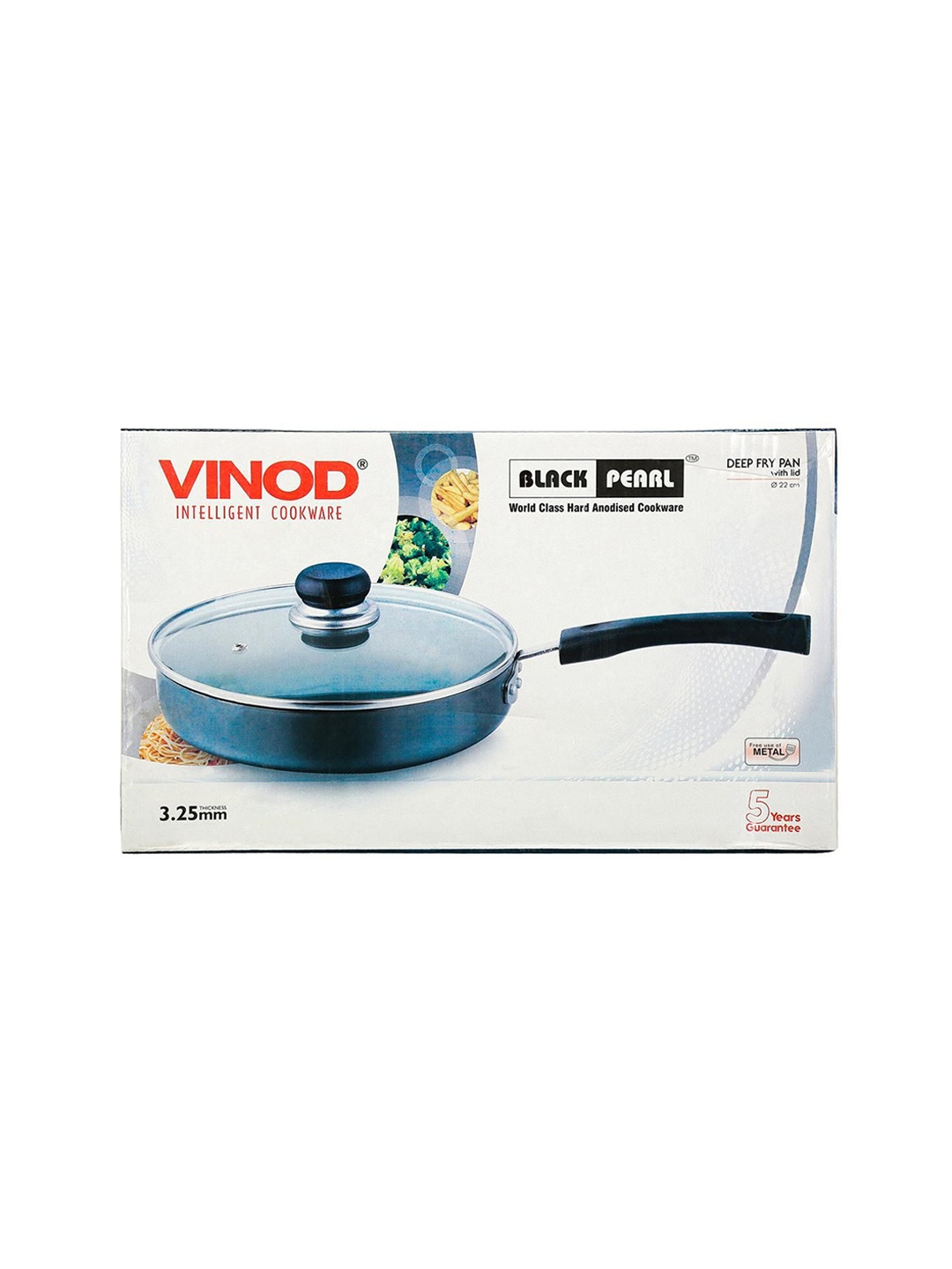 

Vinod Black Hard Anodised Aluminium Deep Fry Pan With Lid 1 ltr 800 ml