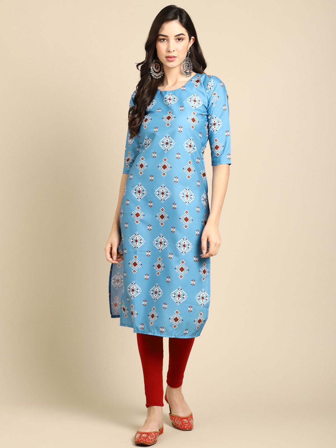 

7Threads Women Blue Geometric Crepe Kurta
