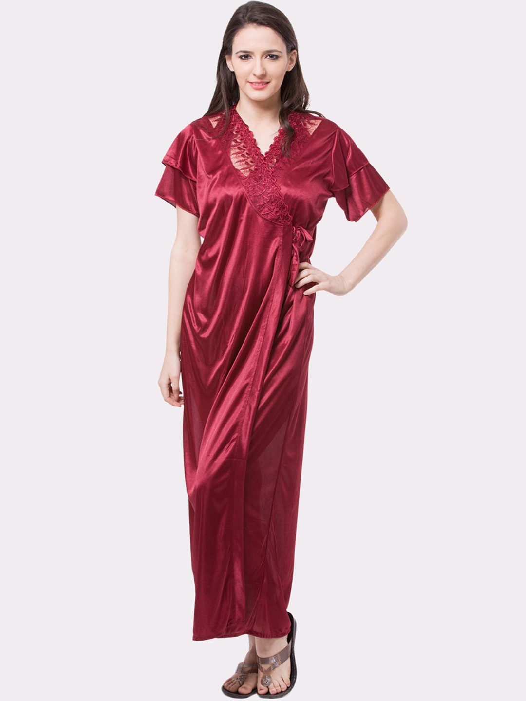 

Fasense Women Maroon Maxi Nightdress