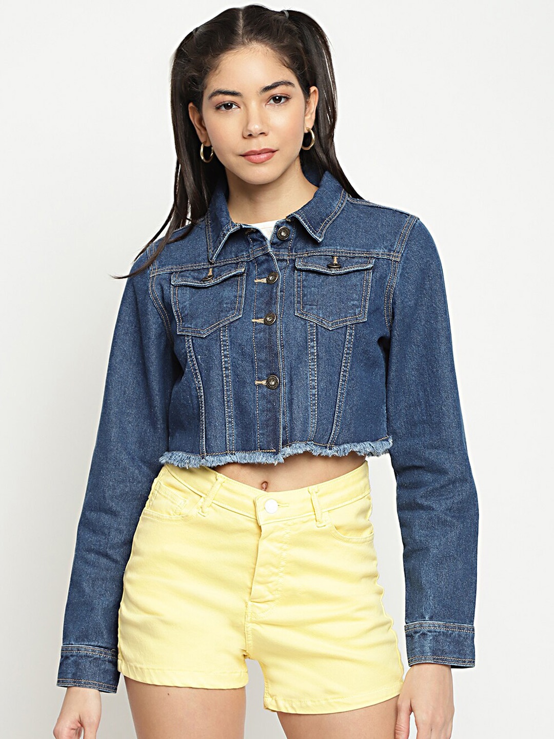 

Belliskey Women Blue Lightweight Crop Denim Jacket