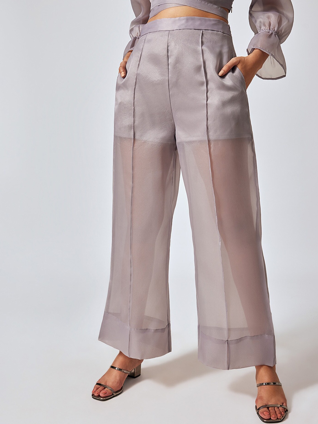 

The Label Life Women Grey Straight Fit High-Rise Trousers