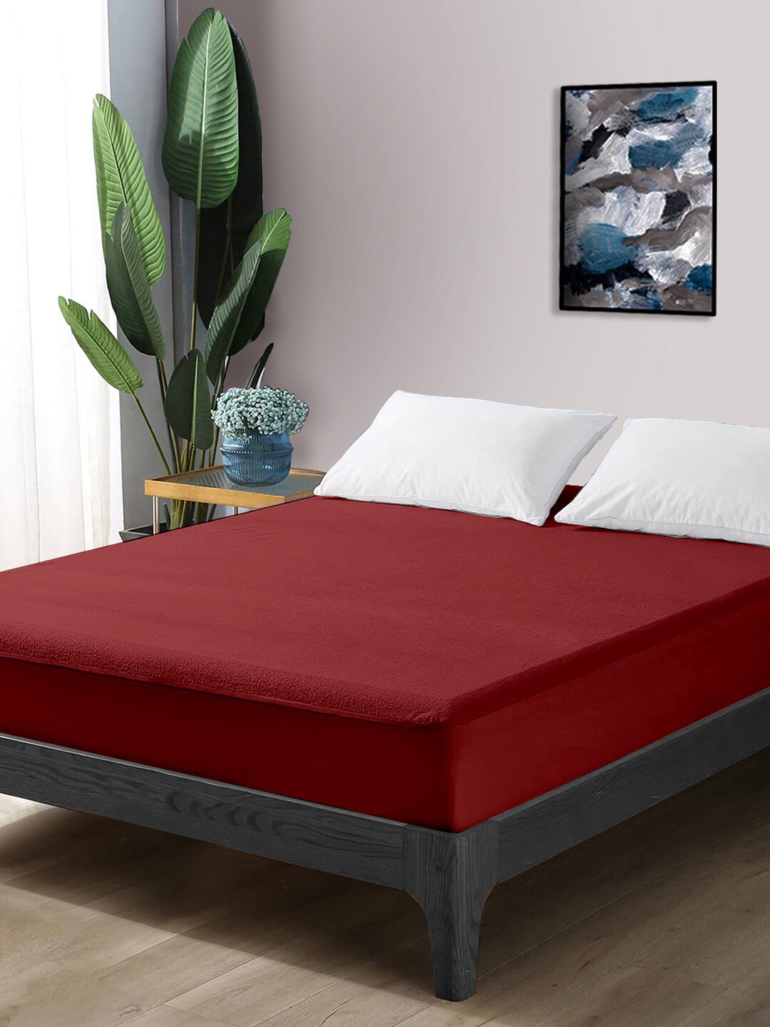 

Divine Casa Maroon Solid GSM 210 Mattress Protector