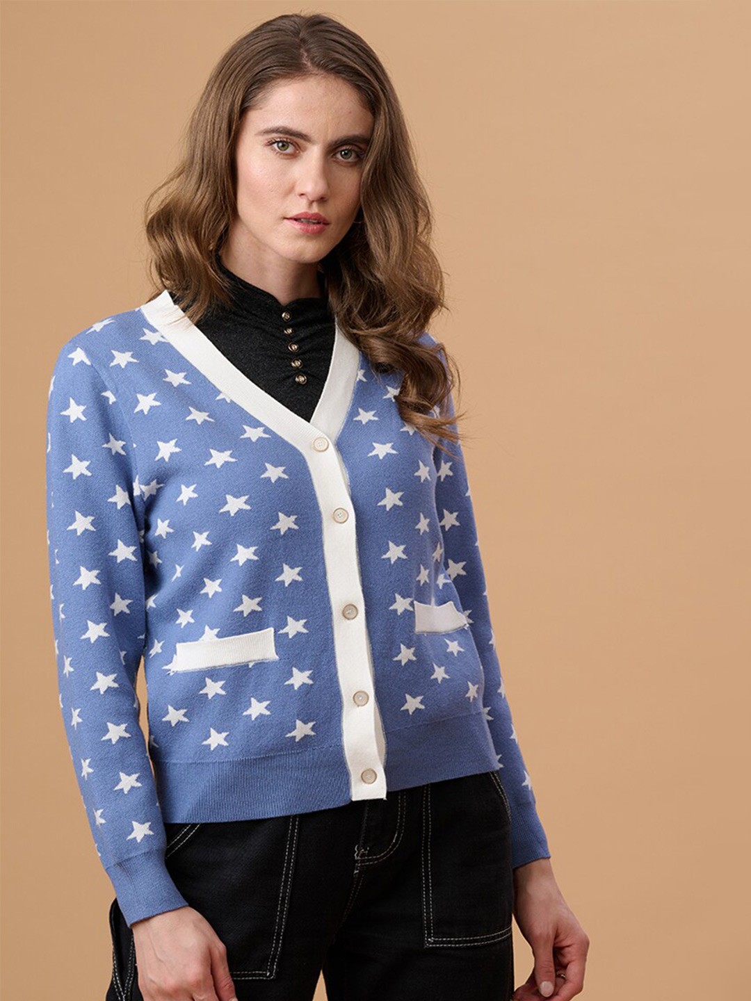 

Gipsy Printed Acrylic Short Cardigan, Blue