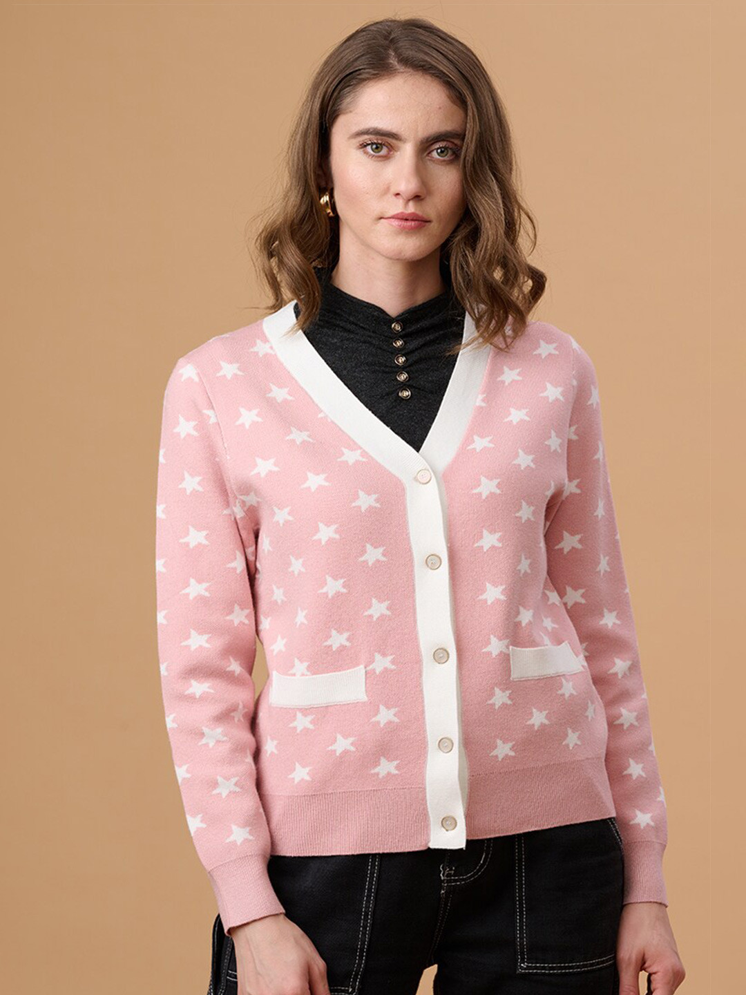 

Gipsy Printed Acrylic Short Cardigan, Pink