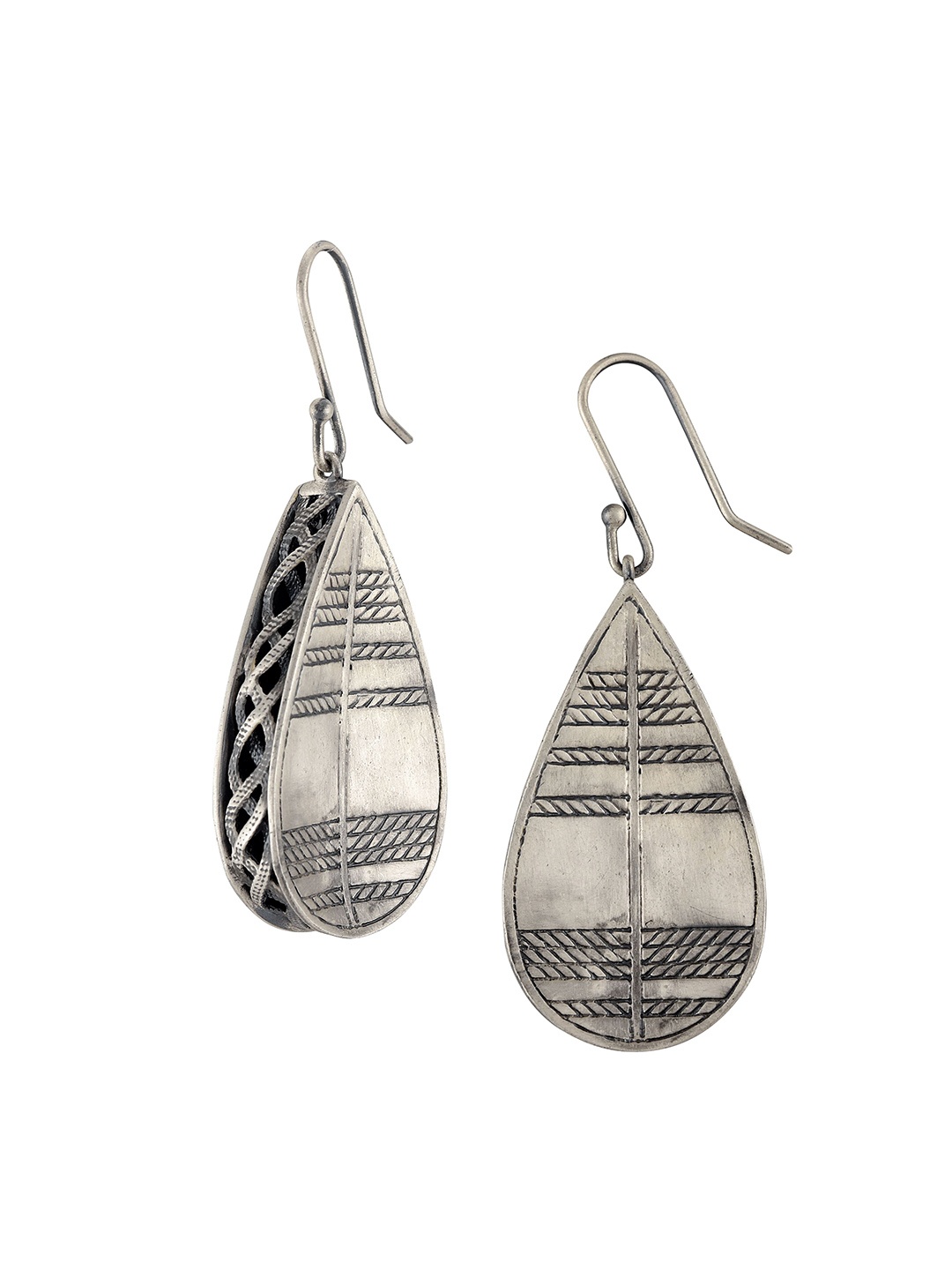 

Masaba Silver-Toned Teardrop Shaped Drop Earrings