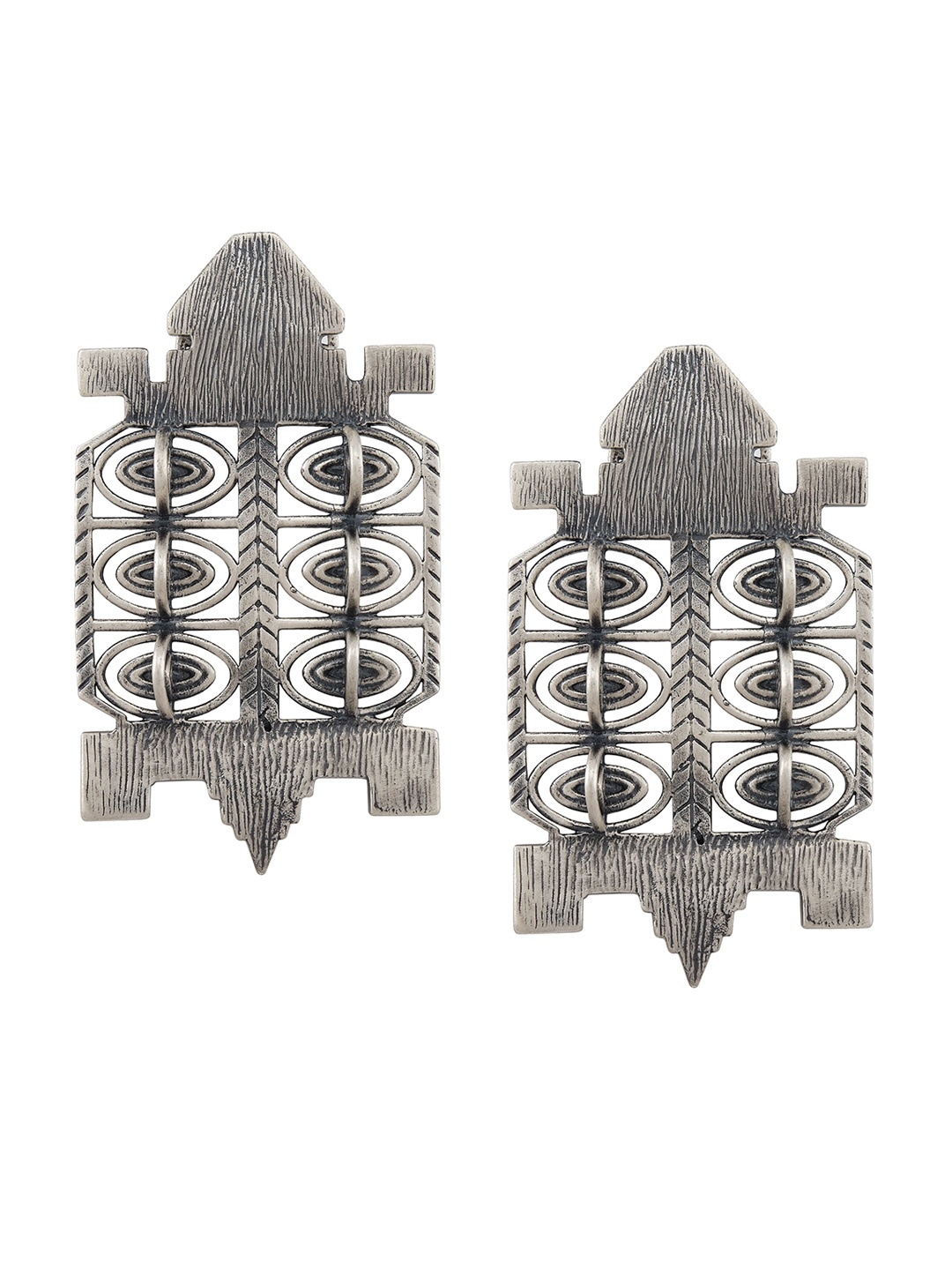 

Masaba Women Silver Plated Oxidised Gunmetal-Toned Contemporary Studs Earrings, Metallic