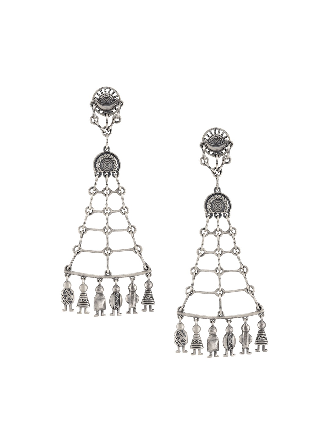 

Masaba Women Silver Plated Oxidised Gunmetal-Toned Contemporary Drop Earrings, Metallic