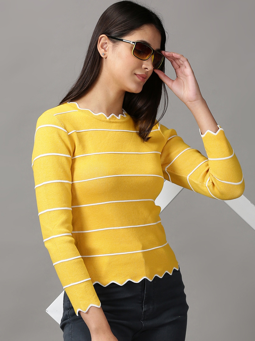 

SHOWOFF Women Yellow Striped Top