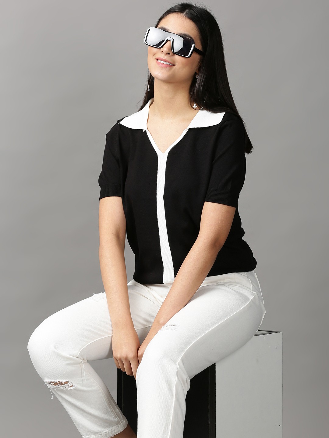 

SHOWOFF Women Black Monochrome Top