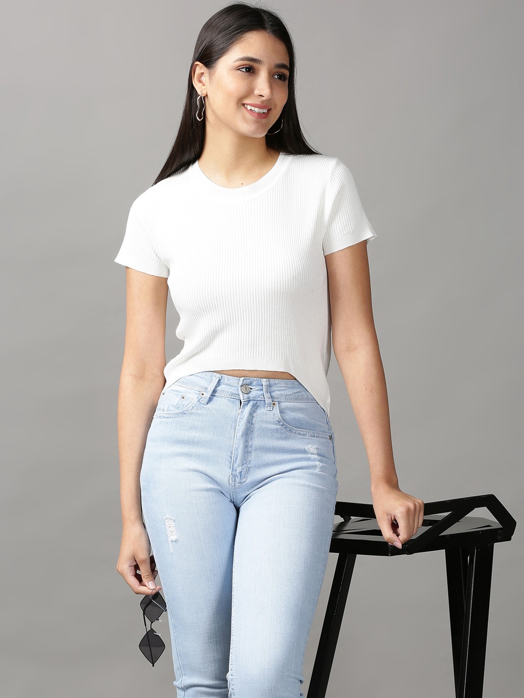 

SHOWOFF Women White High-Low Crop Top
