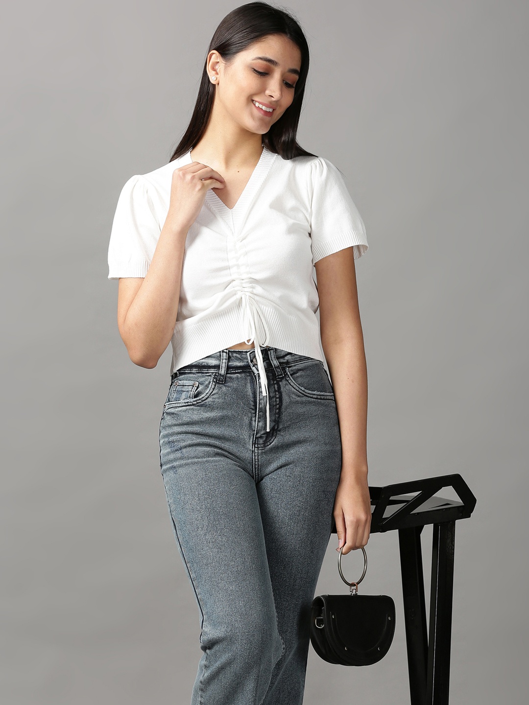

SHOWOFF Women White Shirt Style Crop Top
