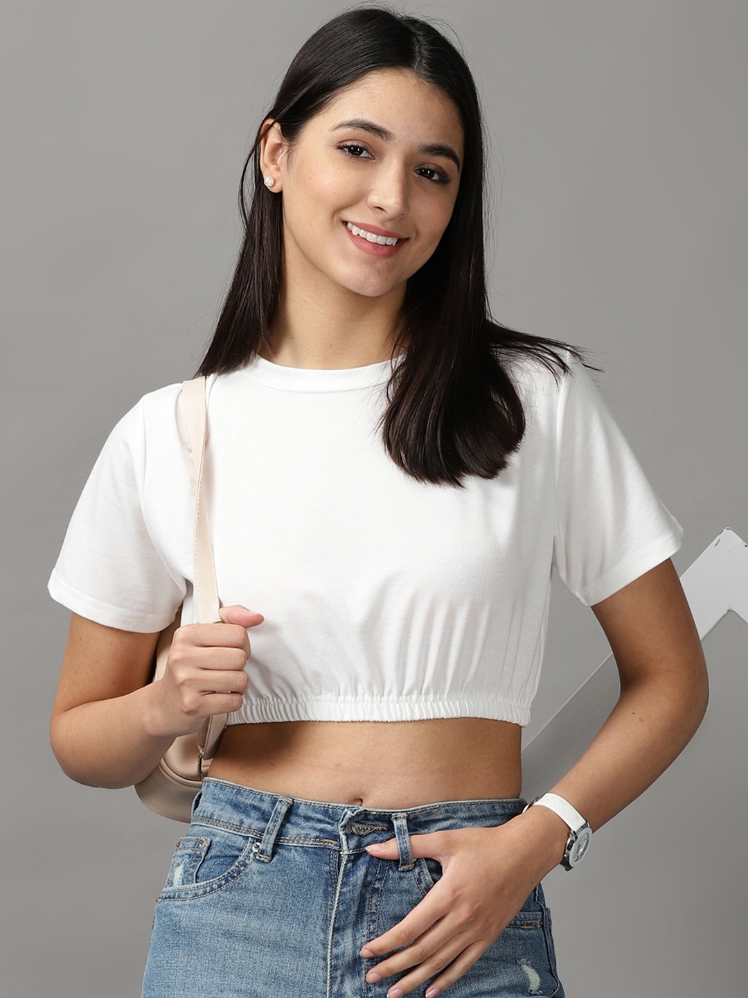 

SHOWOFF Women White Blouson Crop Top