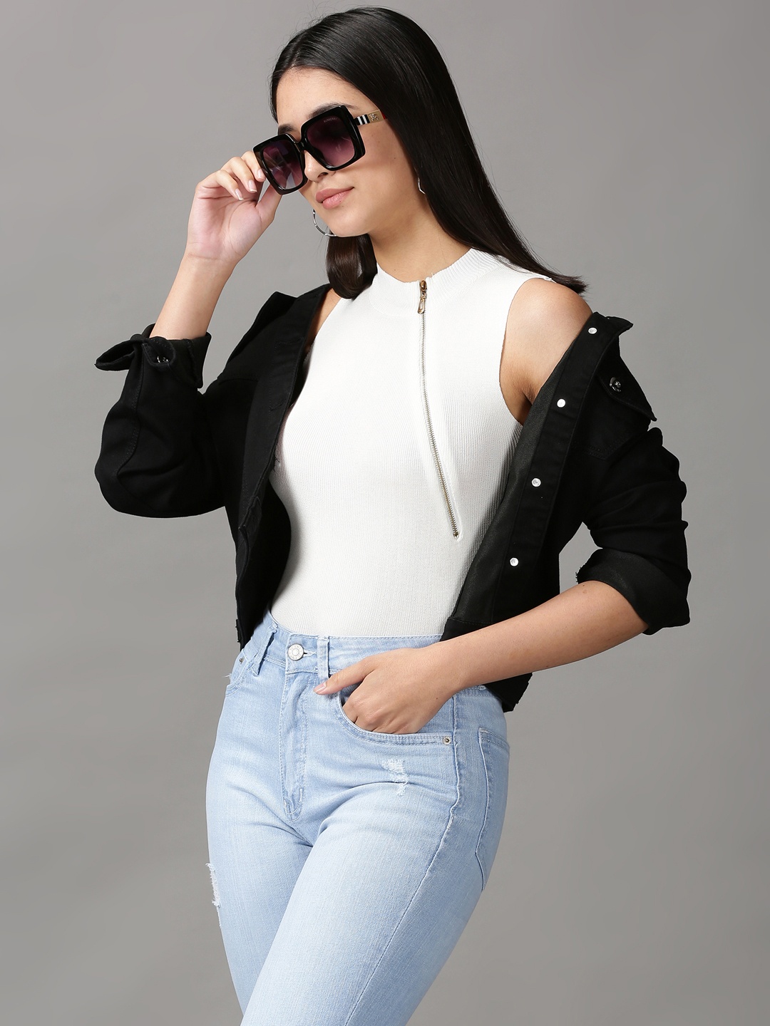 

SHOWOFF Women White Acrylic Fitted Top