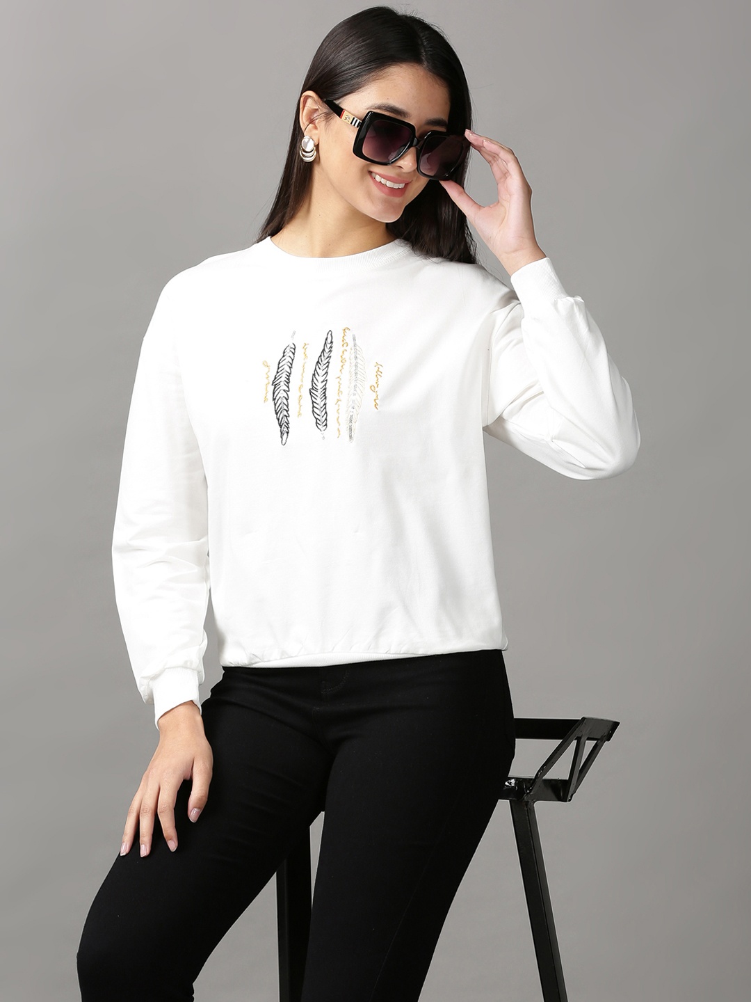 

SHOWOFF Women White & Black Embroidered Top