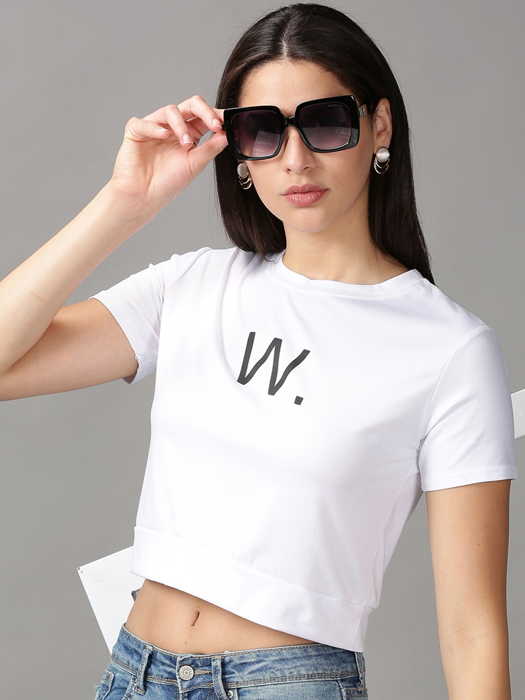 

SHOWOFF Women White Print Crop Top