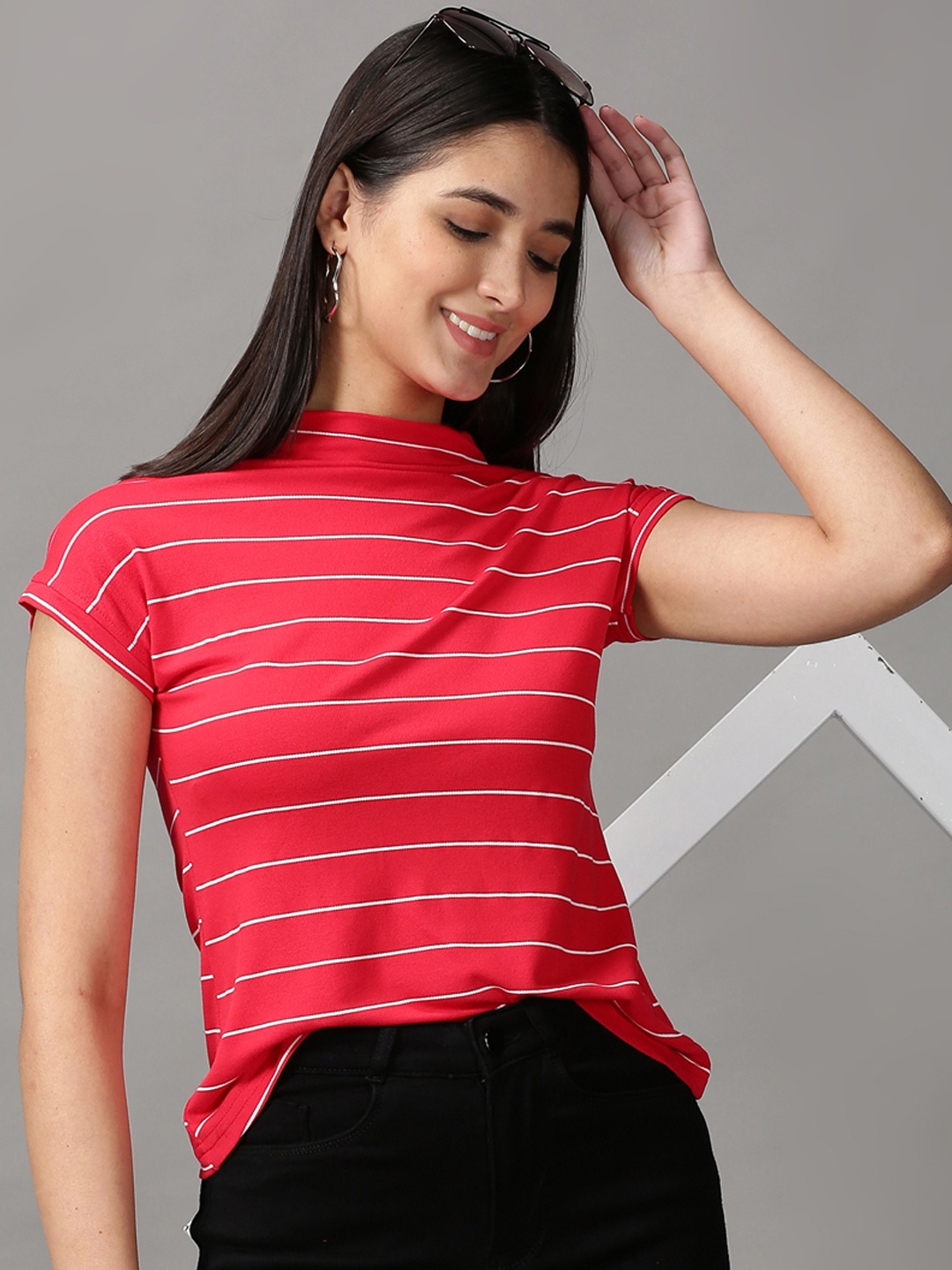 

SHOWOFF Women Red Striped Top