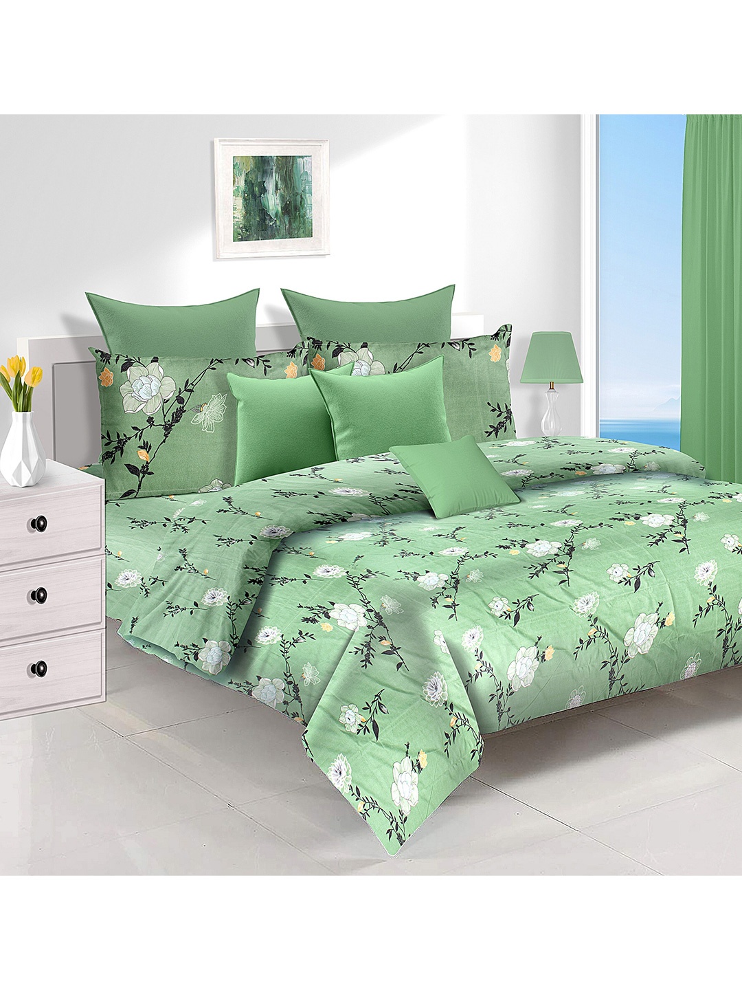 

Athome by Nilkamal Green Utopia Desire Double Bedsheet with 2 Pillow Covers