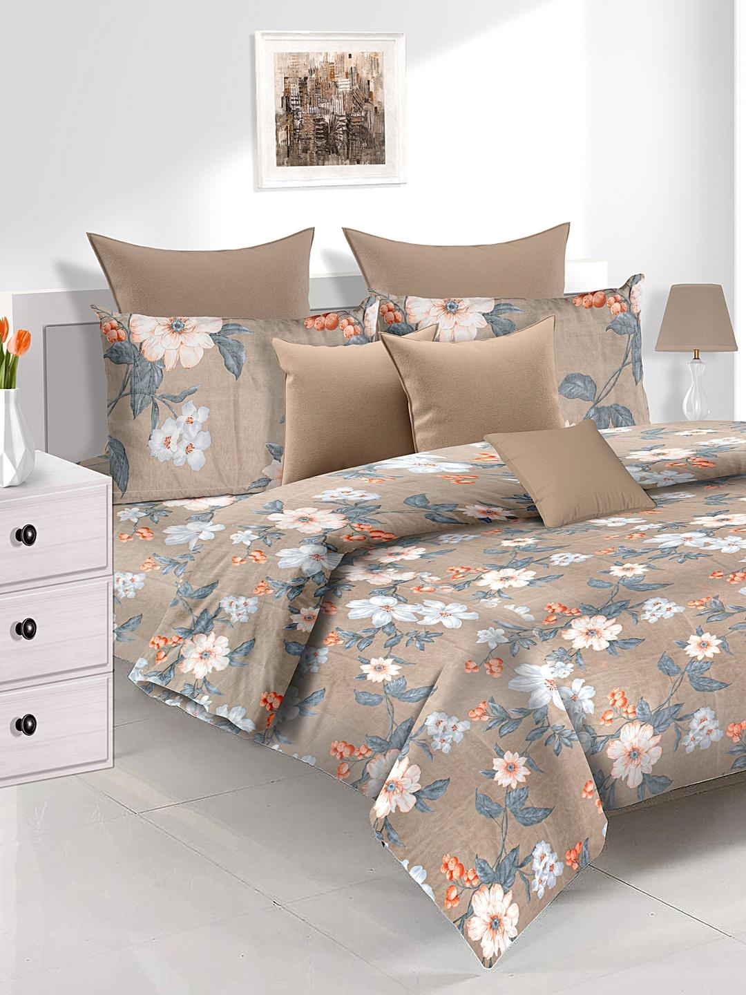 

Athome by Nilkamal Grey Utopia Flora Double Bedsheet with 2 Pillow Covers