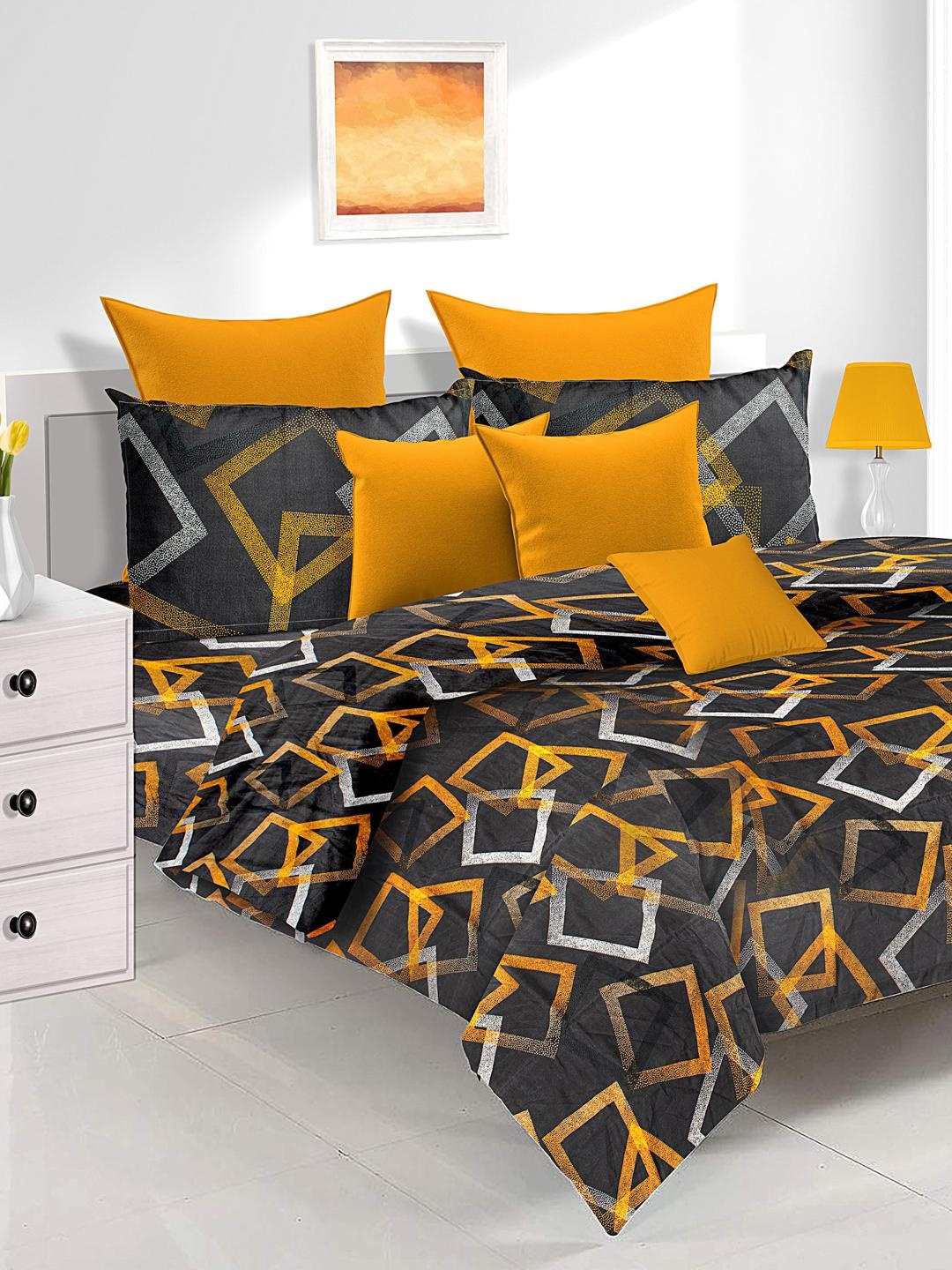 

Athome by Nilkamal Grey Utopia Motif 180 TC Queen Bedsheet with 2 Pillow Covers