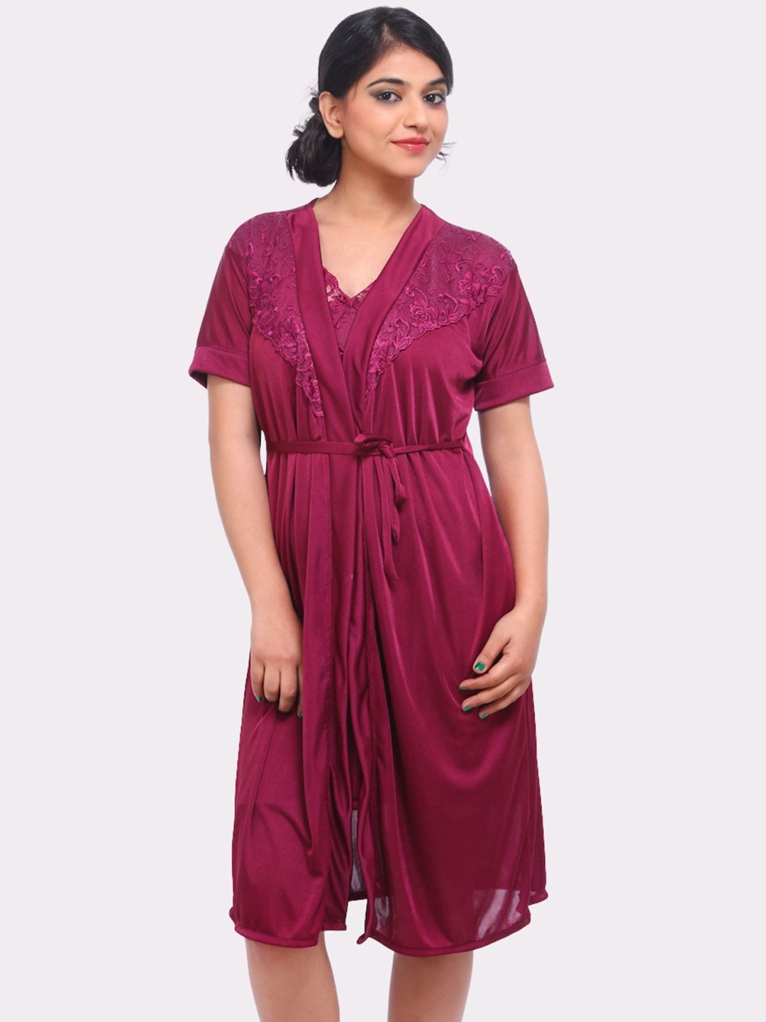 

Fasense Women Pink Solid V-Neck Robe