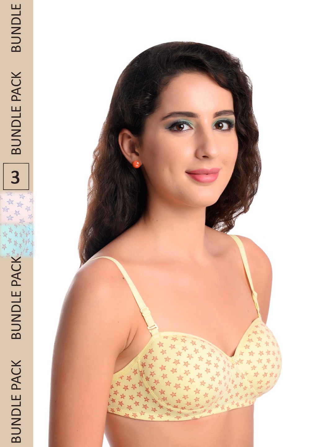 

Designer Bugs Pack of 3 Blue & Yellow T-Shirt Bra - Lightly Padded
