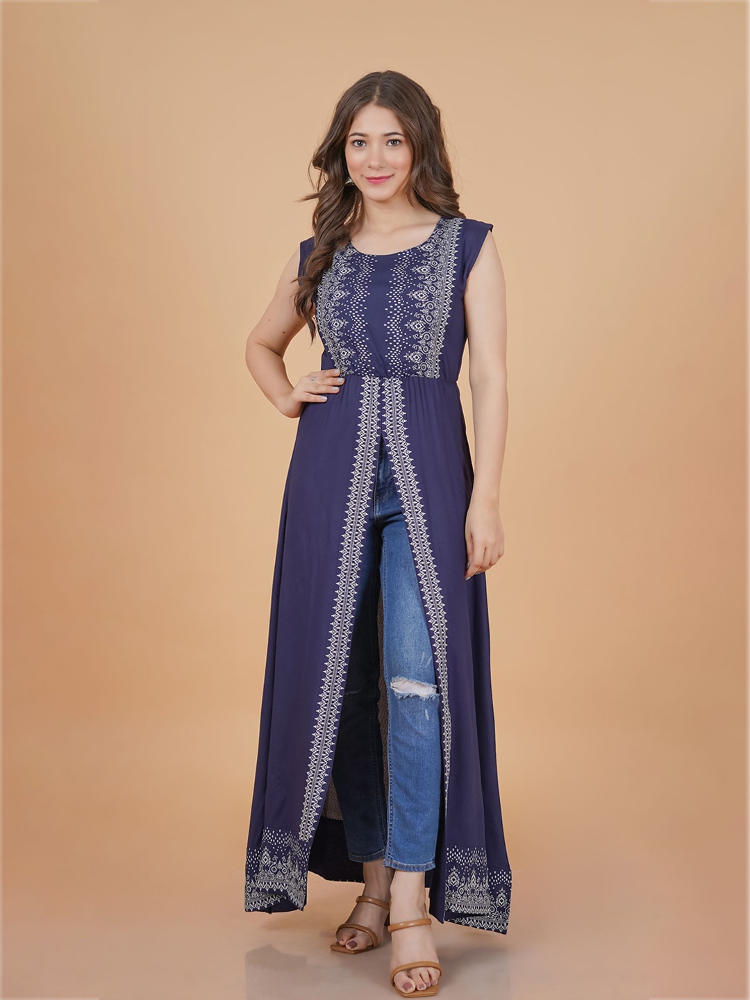 

PURSHOTTAM WALA Women Blue Ethnic Motifs Printed Kurta