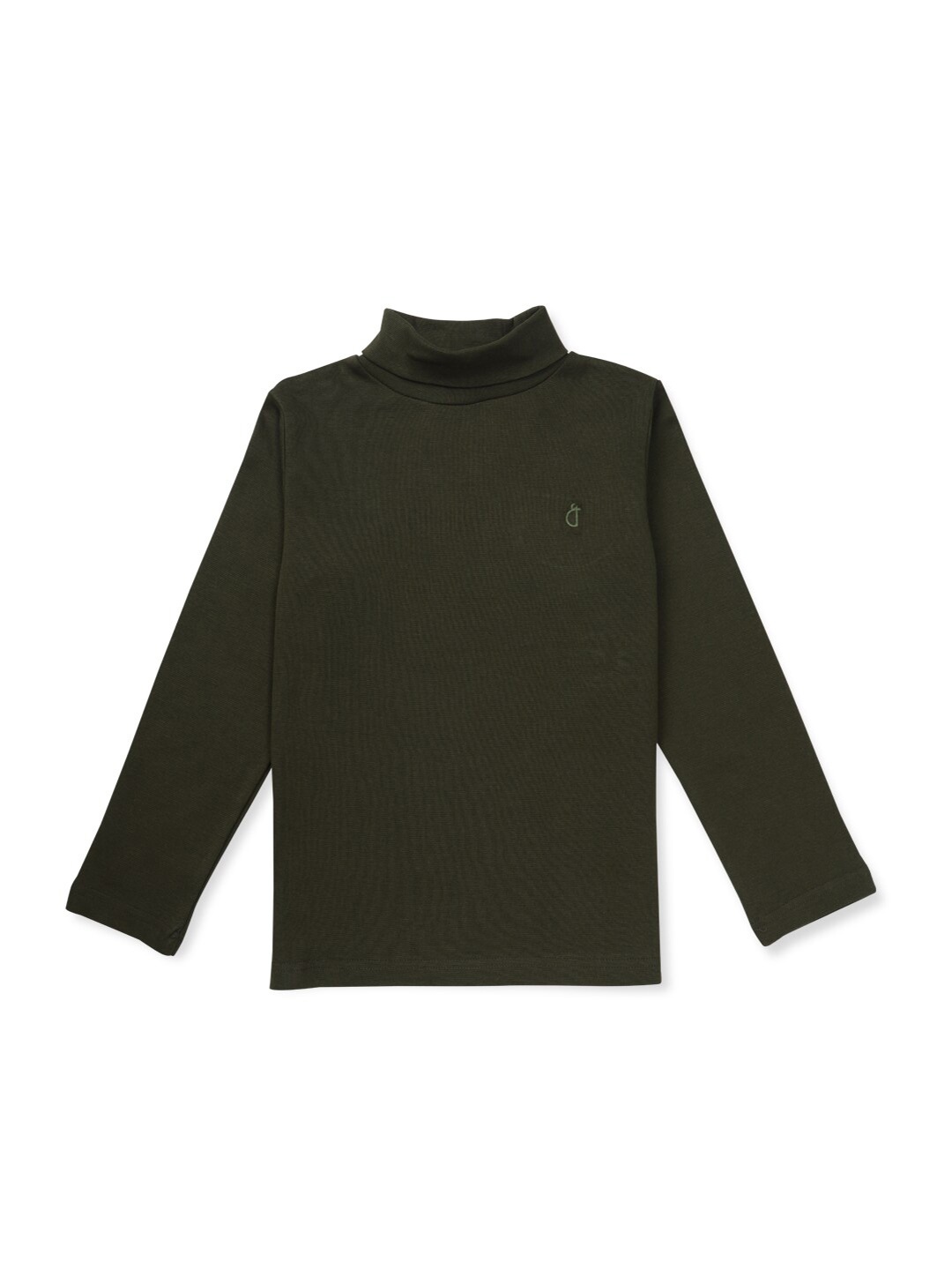 

Gini and Jony Girls Olive Green Turtle Neck Pure Cotton T-shirt