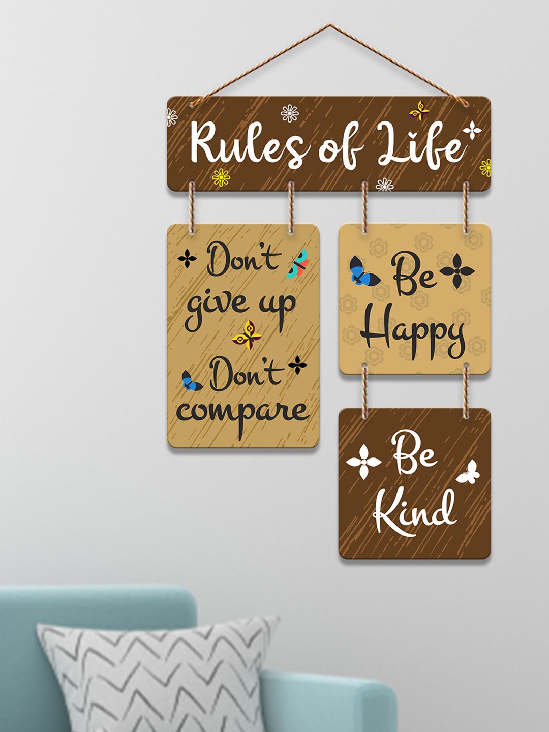 

ArtVibes Brown & White Printed Rules Of Life Decorative Wooden Wall Hanging