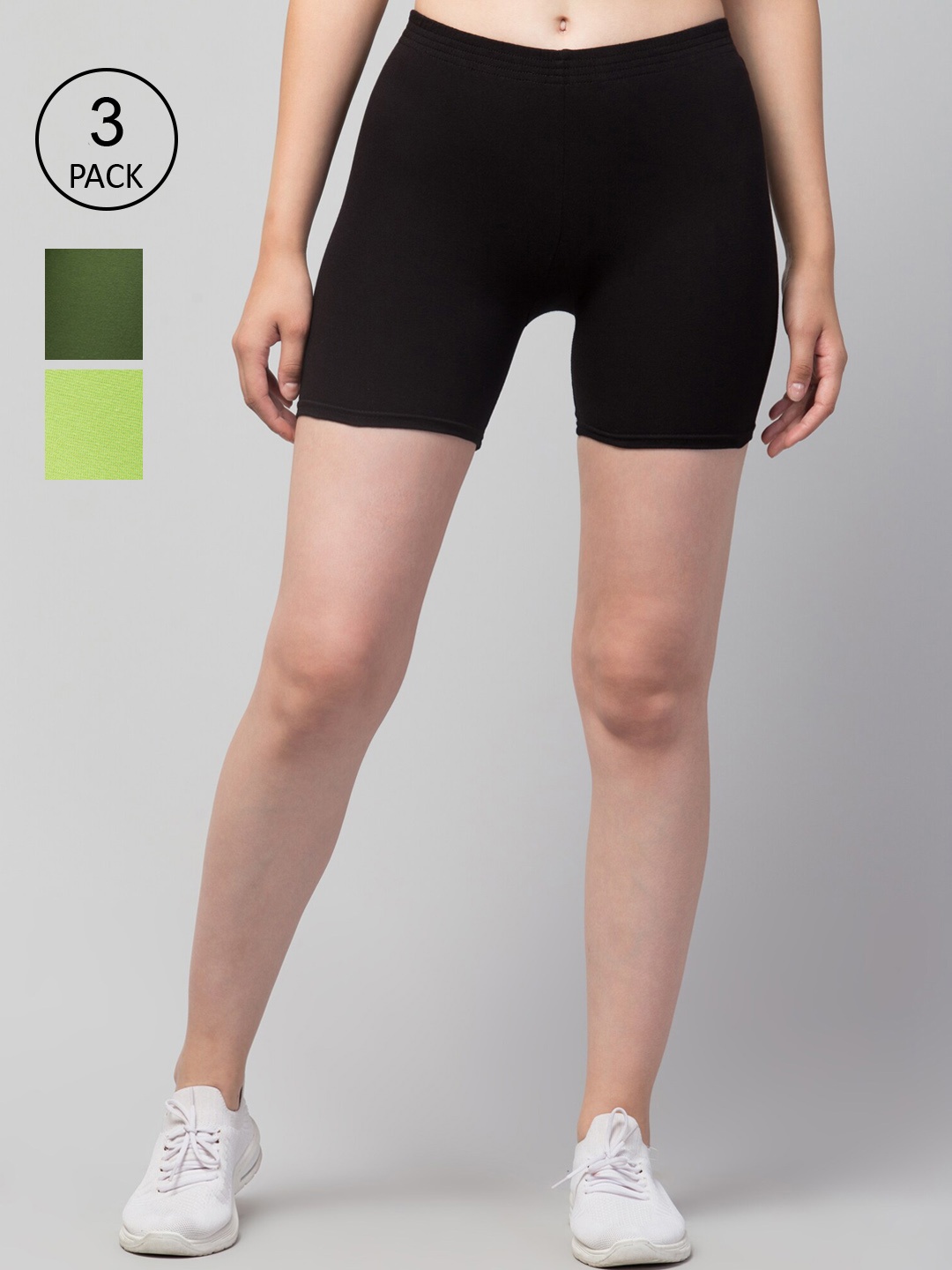 Apraa & Parma Pack of 3 Slim Fit Cotton Cycling Sports Shorts, Black