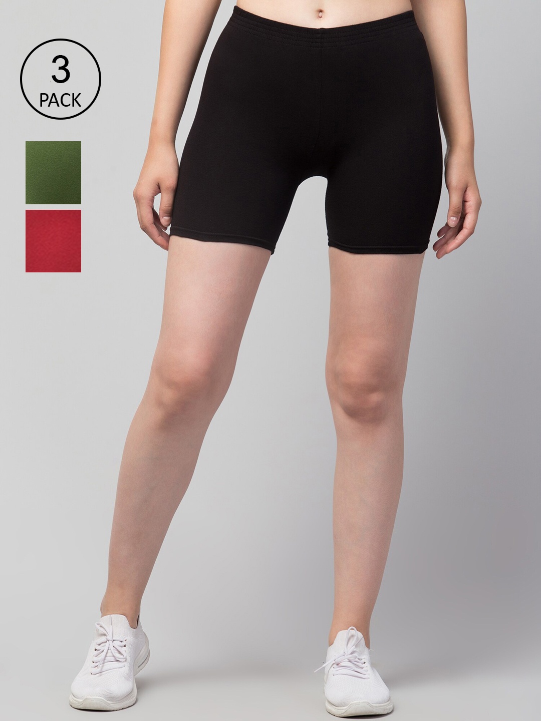 

Apraa & Parma Pack of 3 Slim Fit Cotton Cycling Sports Shorts, Black