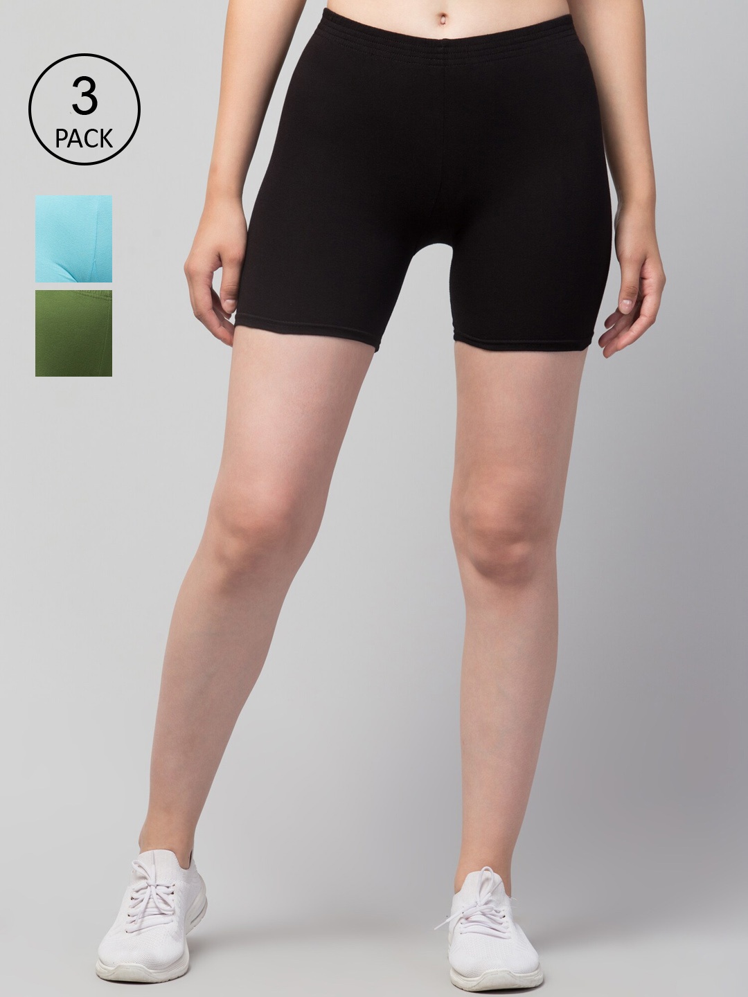 

Apraa & Parma Pack of 3 Slim Fit Cotton Cycling Sports Shorts, Black