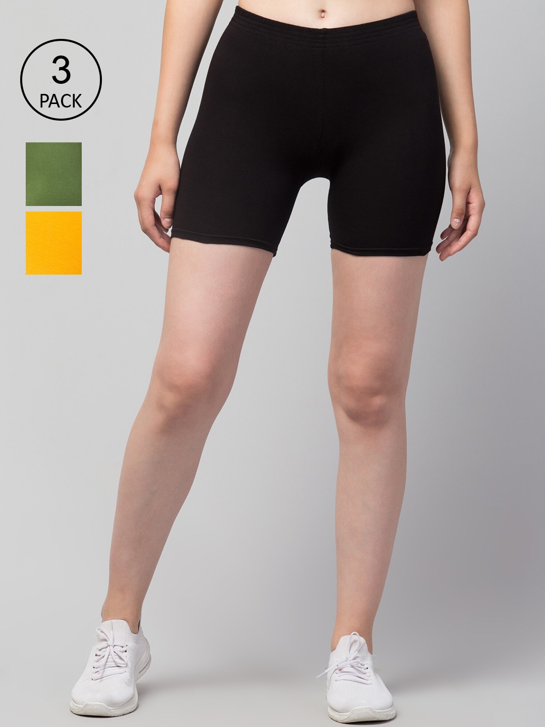 

Apraa & Parma Pack of 3 Slim Fit Cycling Cotton Shorts, Black