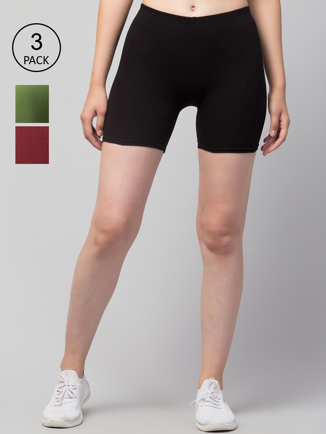 

Apraa & Parma Pack of 3 Slim Fit Cotton Cycling Sports Shorts, Black