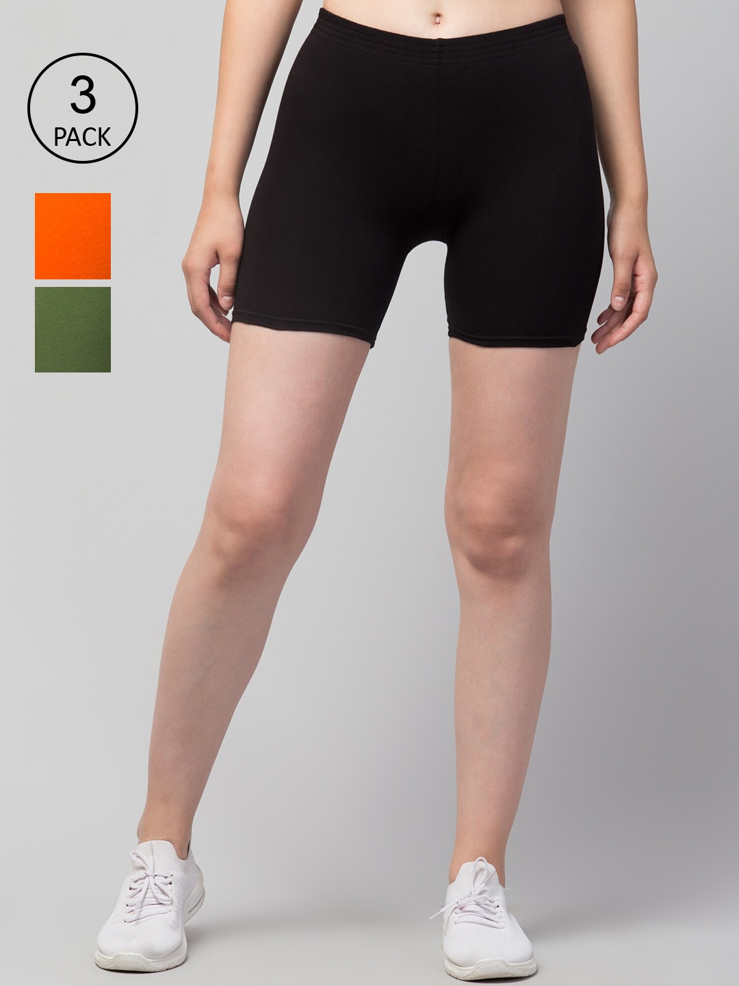 Apraa & Parma Pack of 3 Slim Fit Cotton Cycling Sports Shorts, Black