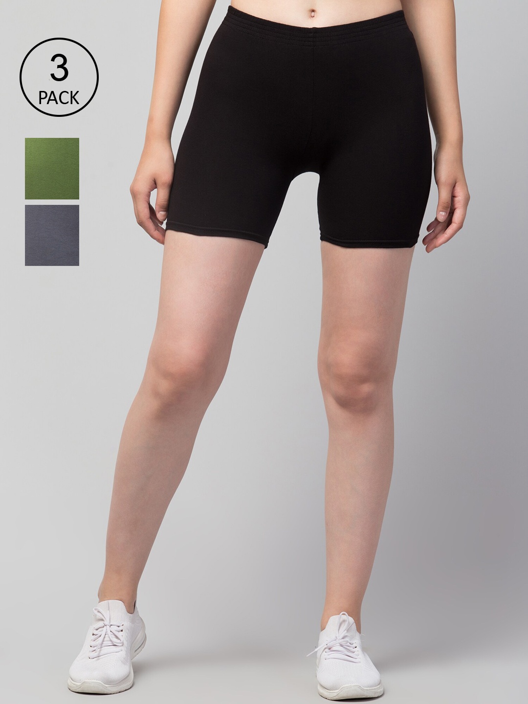 

Apraa & Parma Pack of 3 Slim Fit Cotton Cycling Sports Shorts, Black