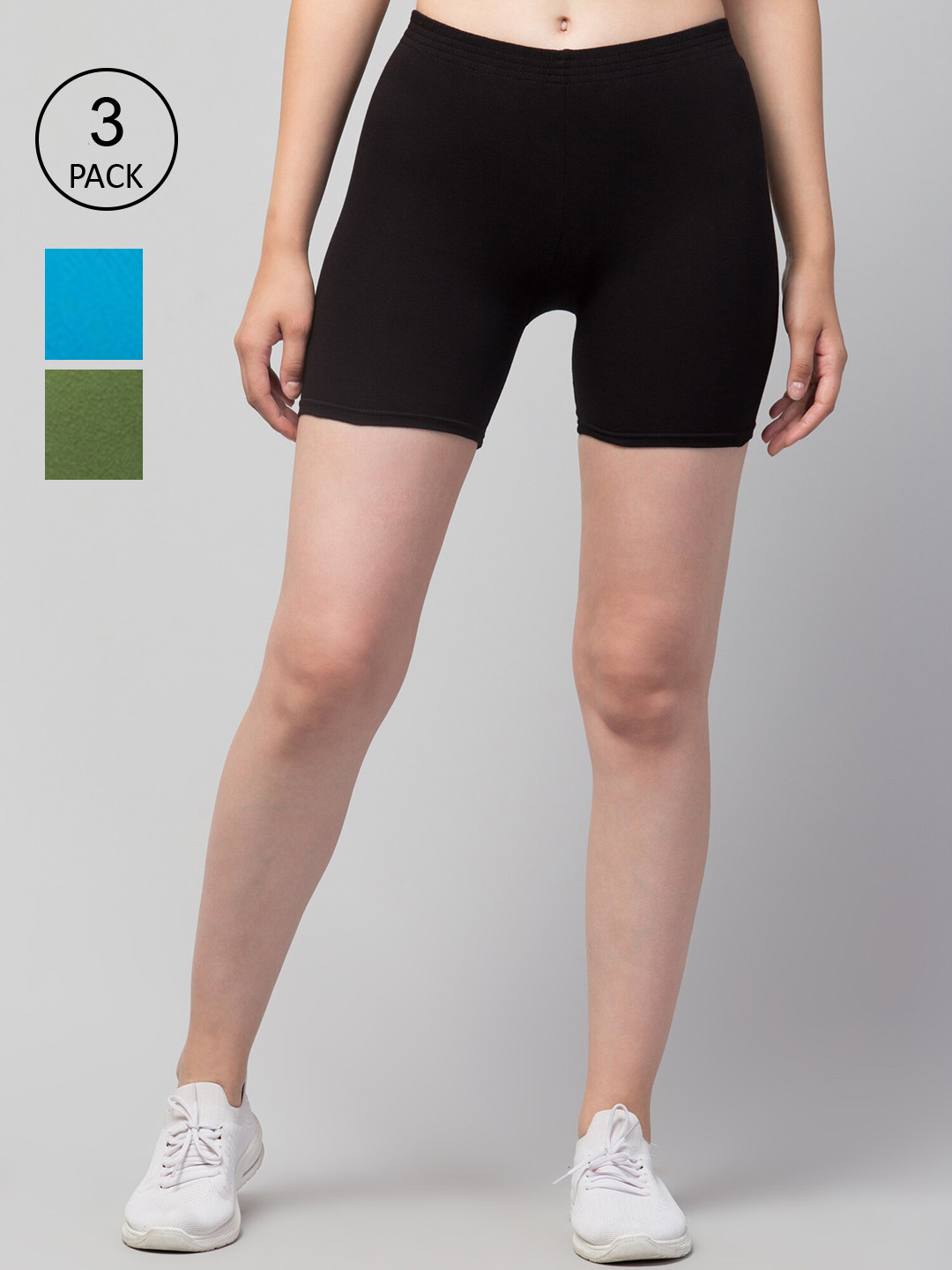 

Apraa & Parma Pack of 3 Slim Fit Cycling Cotton Shorts, Black