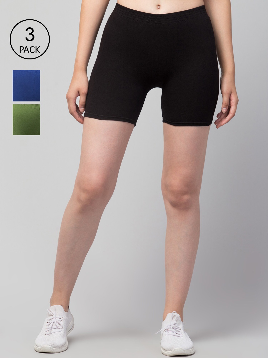 Apraa & Parma Women Pack of 3 Slim Fit Cotton Cycling Shorts, Black