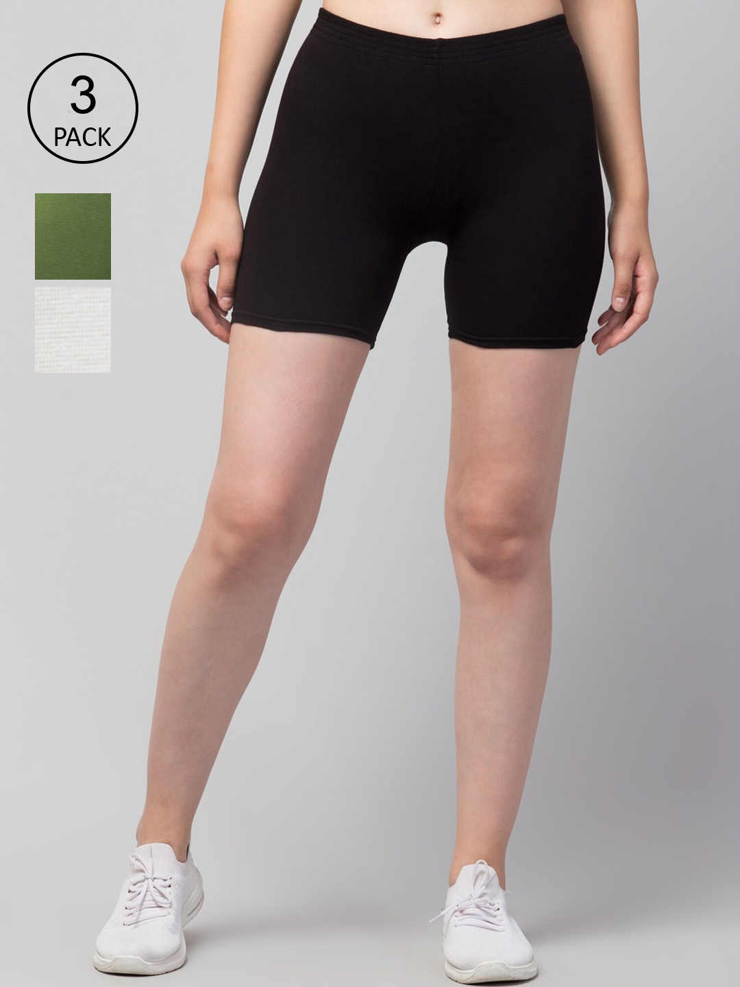 

Apraa & Parma Women Pack of 3 Slim Fit Cotton Cycling Shorts, Black