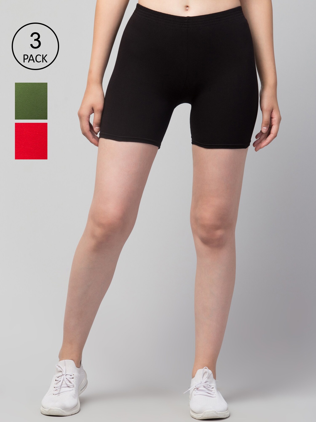 Apraa & Parma Women Pack of 3 Slim Fit Cotton Cycling Shorts, Black