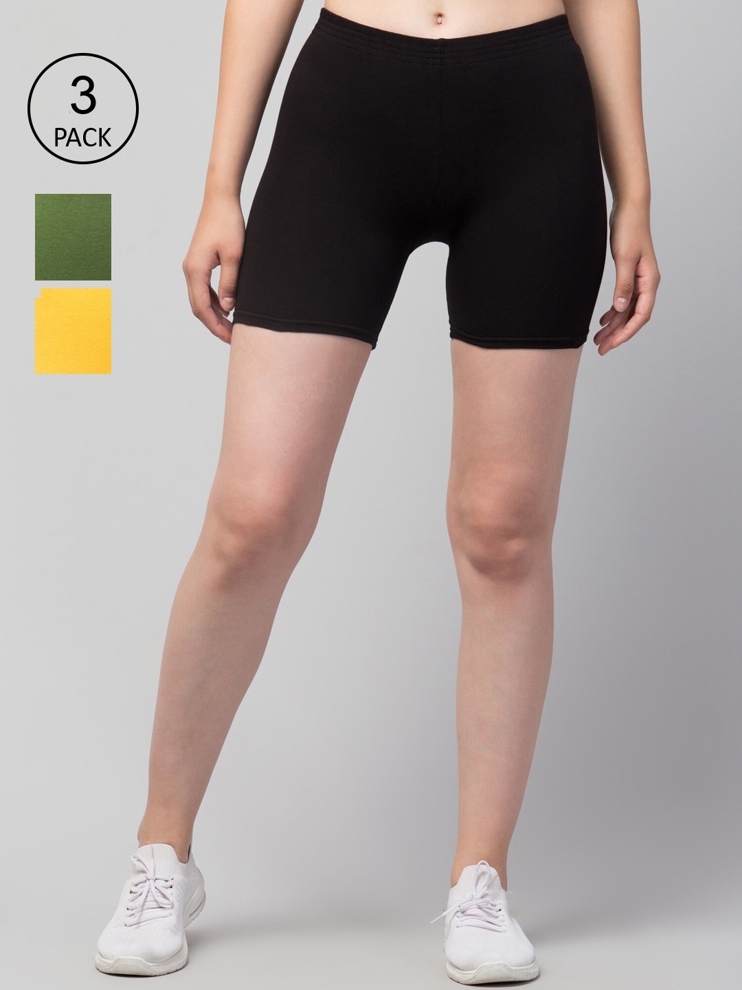 

Apraa & Parma Women Pack of 3 Slim Fit Cotton Cycling Shorts, Black