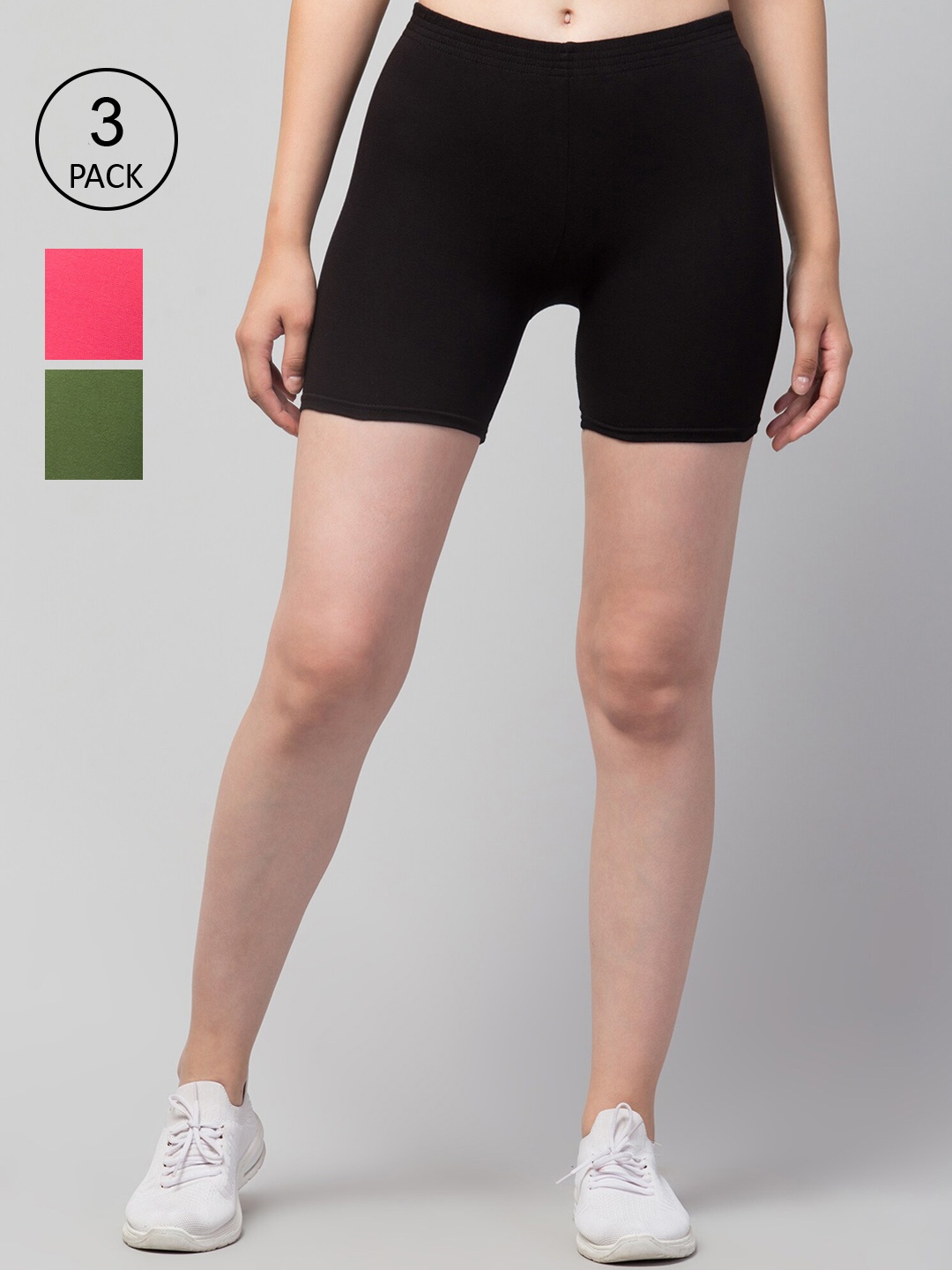 Apraa & Parma Pack of 3 Slim Fit Cotton Cycling Sports Shorts, Black