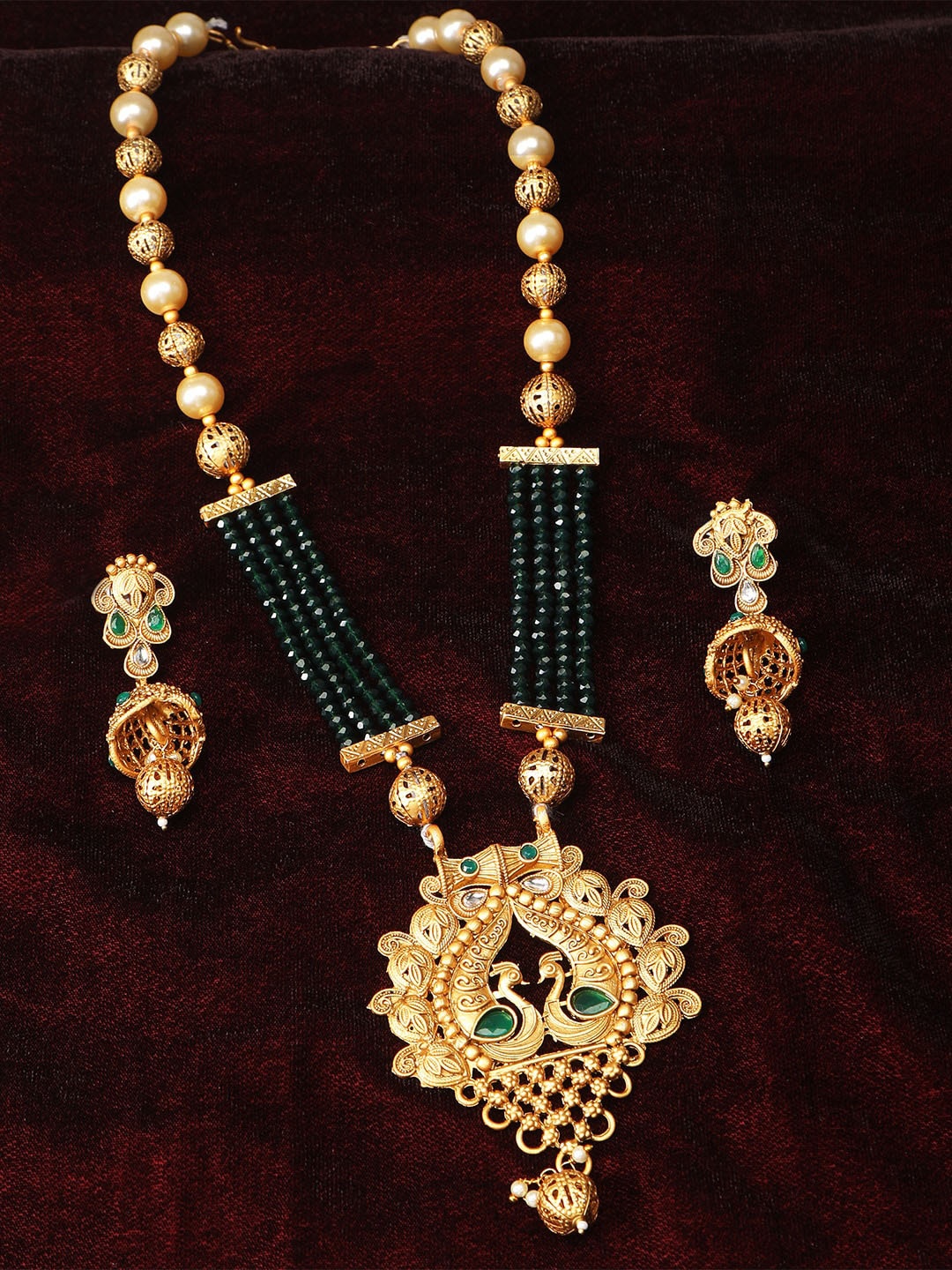 

ZINU Gold-Plated CZ-Studded & Beaded Jewellery Set
