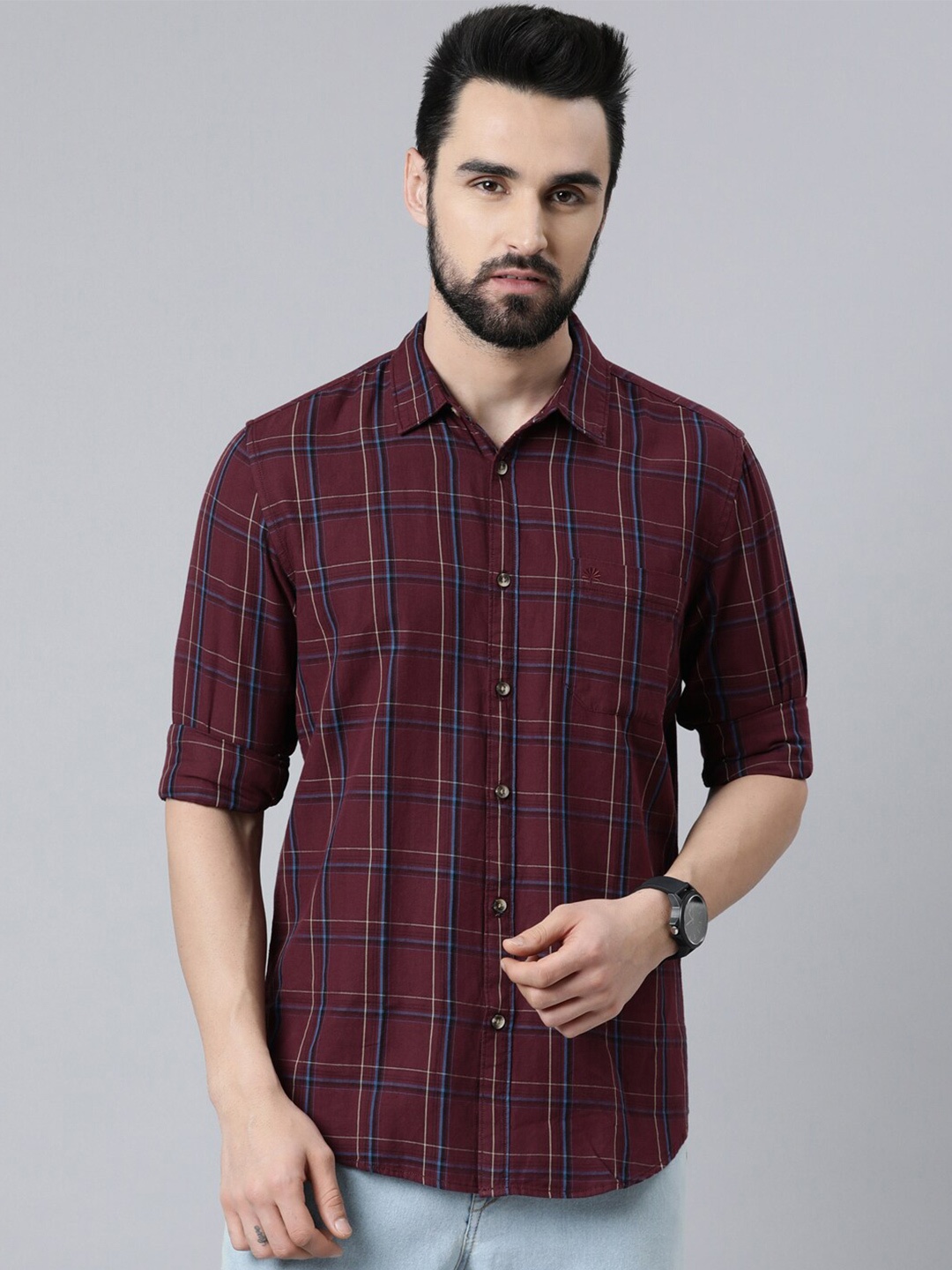 

Chennis Men Maroon Slim Fit Tartan Checked Casual Shirt